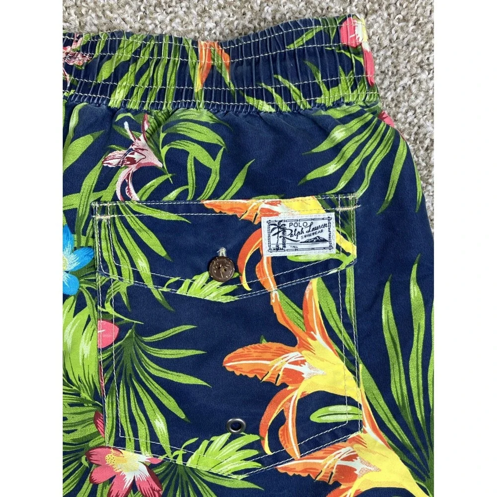 Polo‎ Ralph Lauren Men's Swim Trunks Tropical Hawaiian Size Medium Blue